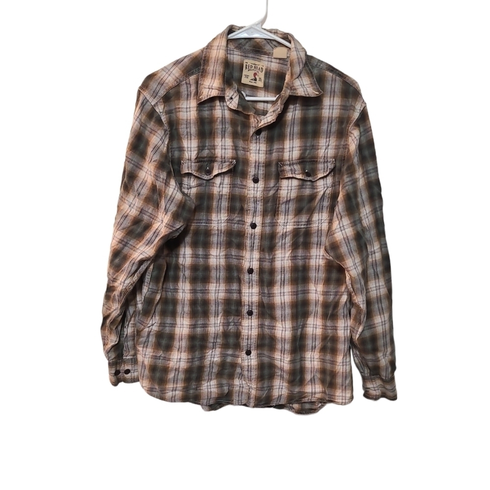 Men's red head casual button down long sleeve